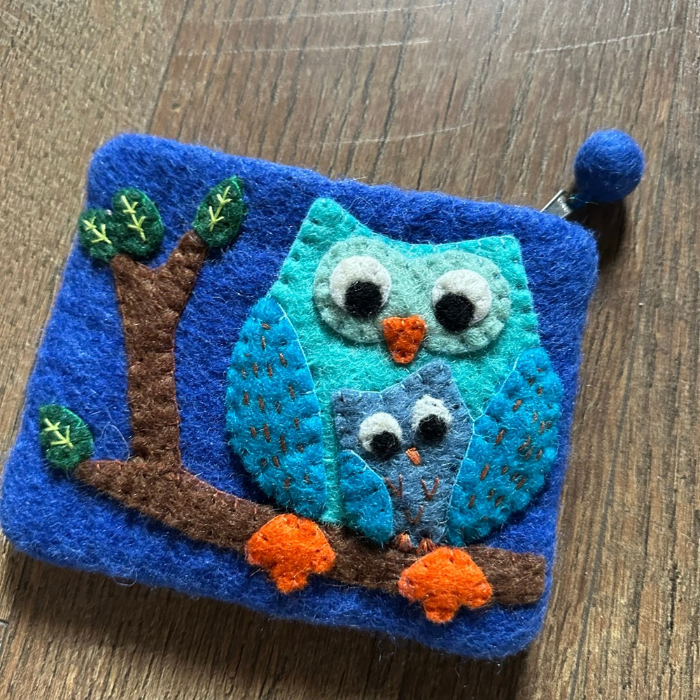 Women's BNB Blue Turquoise Owl Felt wallet Bag